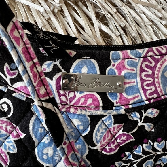 VERA BRADLEY Alpine Floral Little Crossbody Black Blue Purple Quilted REPAIRED - Picture 3 of 16